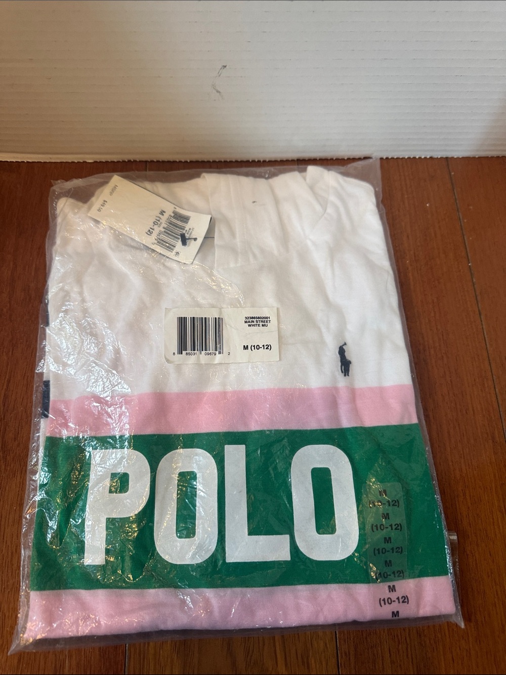 NWT Polo Ralph Lauren Boys M 10-12 Long Sleeve Rugby Graphic Shirt White Pink